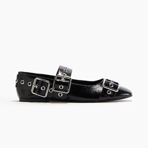 H&M Glossy Black Flats with Metallic Buckles